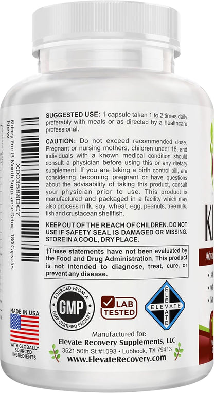 Kidney-Pro (3-Month) with 21 Kidney Support Supplements in 1 Formula | Men & Women | Health Supplement Complex | 90-Day Bulk Supply | 180 Capsules
