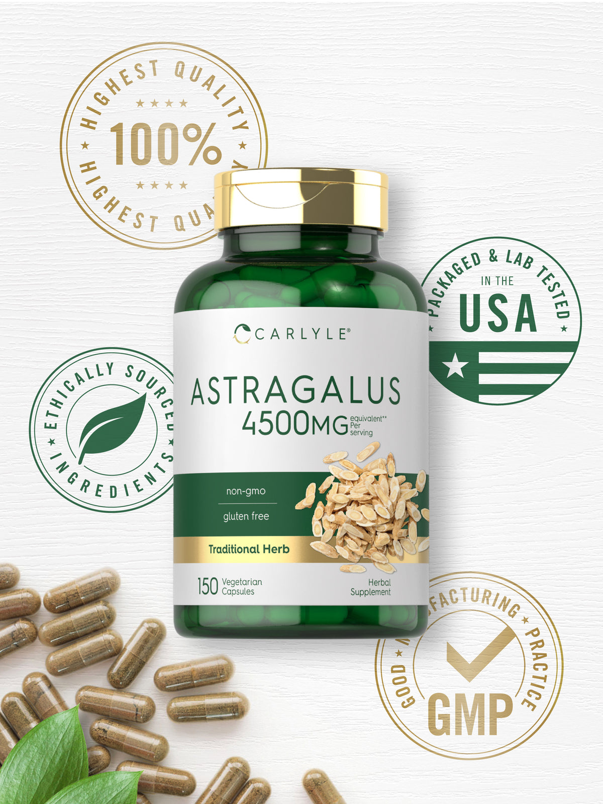 Astragalus Capsules 4500Mg | 150 Count | Vegetarian, Non-Gmo | by Carlyle