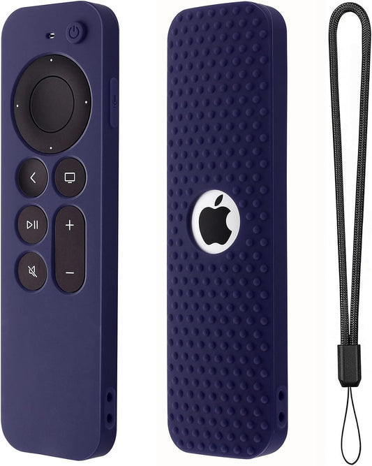 Silicone Cover Compatible with Apple TV Siri Remote 3Rd 2023 Shockproof Protective Case for Apple TV 4K 2Nd 2021 Remote Sleeve with Lanyard(Dark Blue)