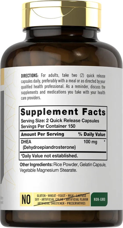 DHEA 100Mg | 300 Capsules | Non-Gmo & Gluten Free Supplement | by Carlyle