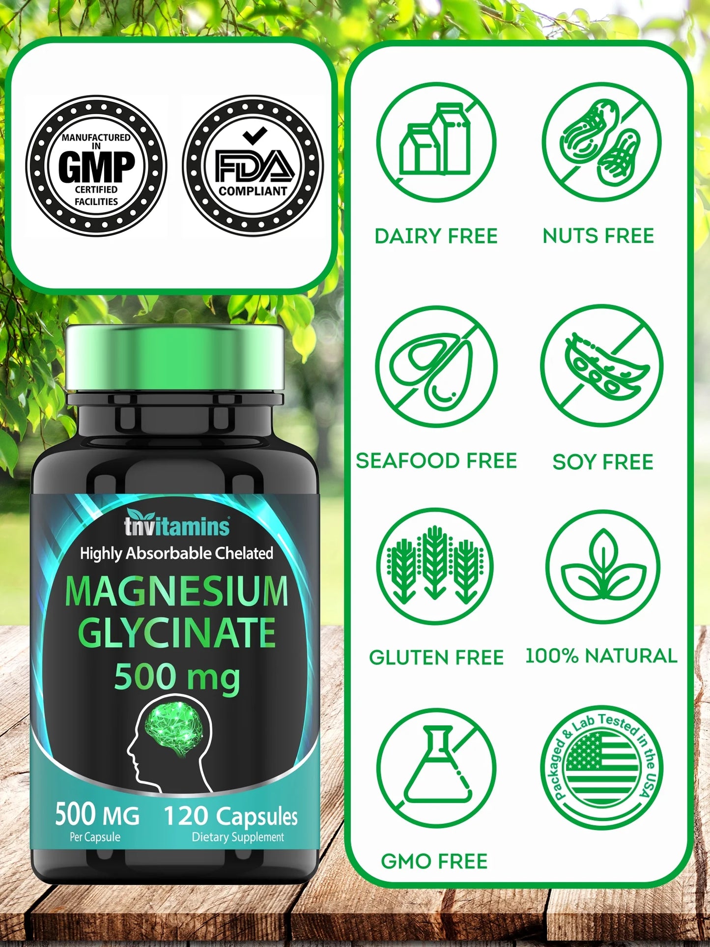 Magnesium Glycinate 500 Mg per Capsule Dietary Supplements for Sleep Mood Stress Muscle and Nerve Health, 120 Count