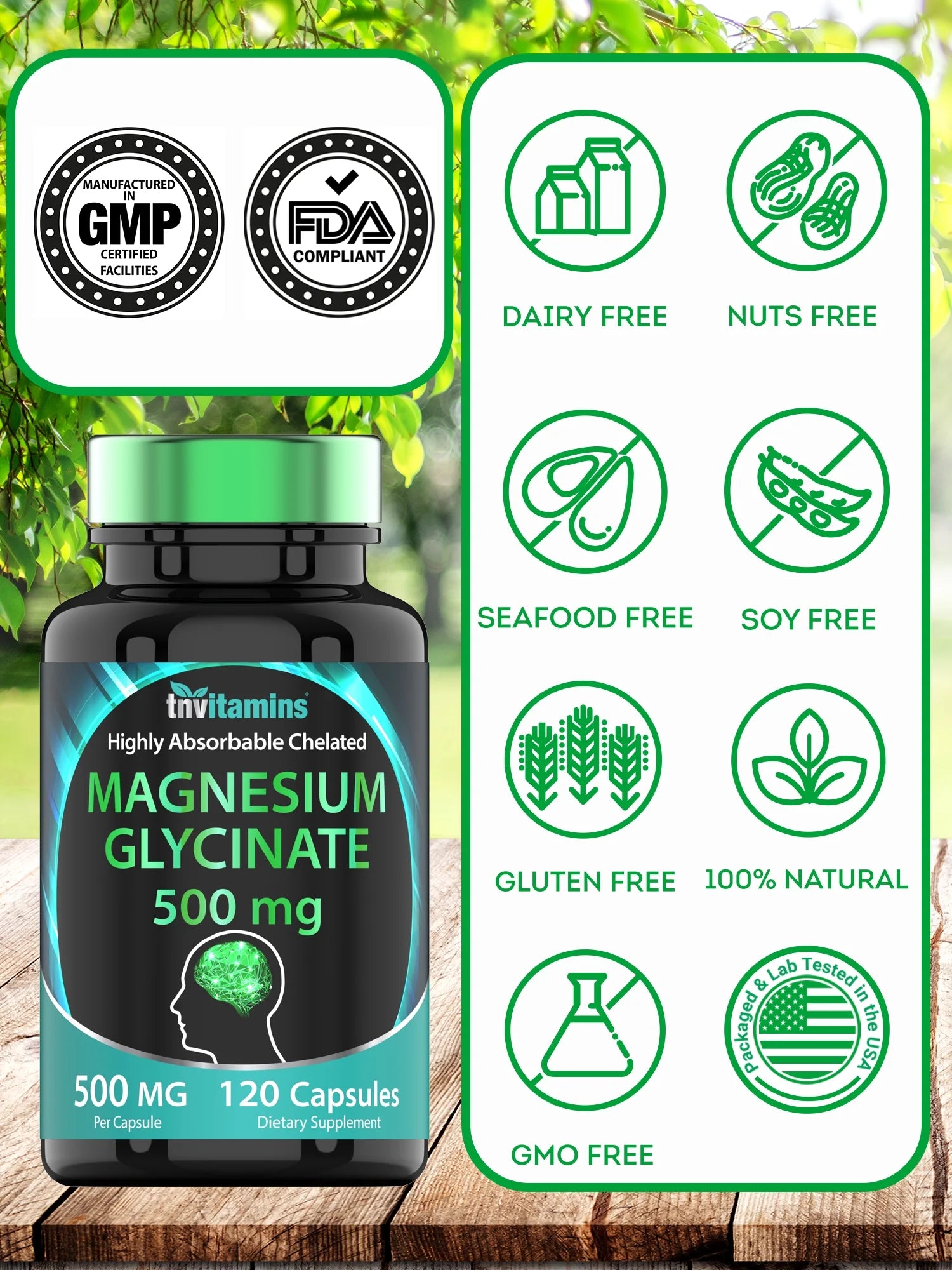 Magnesium Glycinate 500 Mg per Capsule Dietary Supplements for Sleep Mood Stress Muscle and Nerve Health, 120 Count