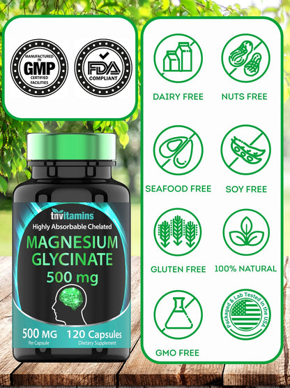 Magnesium Glycinate 500 Mg per Capsule Dietary Supplements for Sleep Mood Stress Muscle and Nerve Health, 120 Count